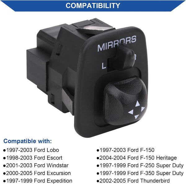 Mirror Control Switch Button Compatible with Ford F150 F250 F350 Excursion Expedition Escort Thunderbird Windstar Lobo Replaces F65Z17B676AB Front