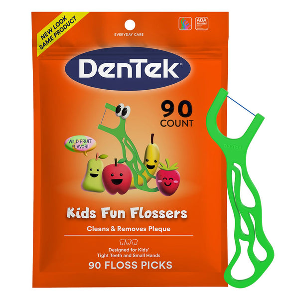 Dentek Kids Fun Flossers, Floss Picks, Removes Food & Plaque, 90 Count
