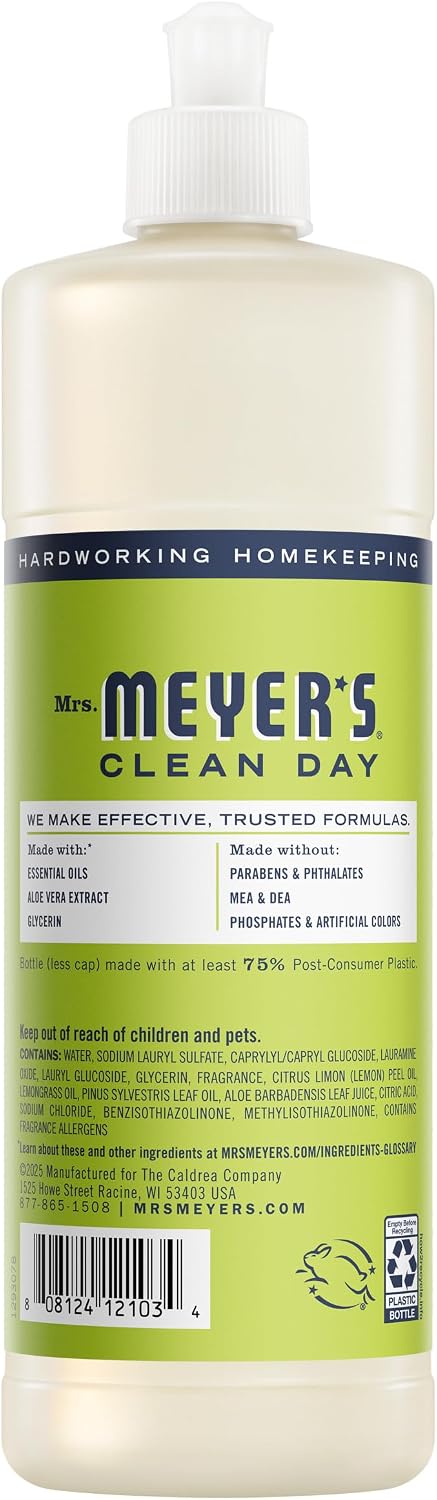 Mrs. Meyer's Clean Day, Liquid Dish Soap, Lemon Verbena, 16 Fl Oz, 3 Count 16 Fl Oz (Pack of 3) Lemon Verbena