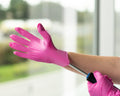 FRAMAR Pink Gloves Disposable Latex Free Ã¢ÂÂ Pink Nitrile Gloves Medium, Latex Free Glove Medium, Guantes De Nitrilo, for Hair Dye, Salon,