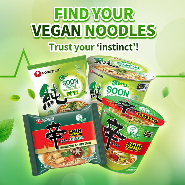 Nongshim Soon Veggie Ramyun Noodles, Signature Korean Instant Ramyun, Vegetable Flavored Broth, Vegan Noodles, Quick & Easy, Microwaveable Cup,
