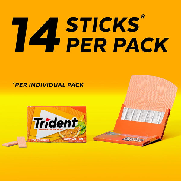 Trident Tropical Sugar-Free Gum, 12 Packs of 14 Pieces (168 Total Pieces) Tropical Twist 12 Count (Pack of 1)
