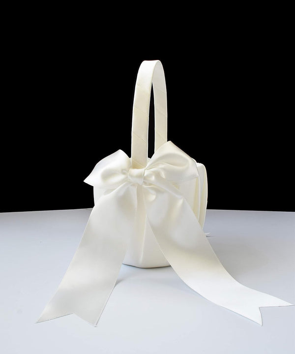 ATAILOVE 2 PCS Flower Girl Baskets Set- Cute Cherish Wedding Flower Baskets (Ivory) | Simple Bow Series,Flower Basket for Wedding Ceremony 2 Baskets
