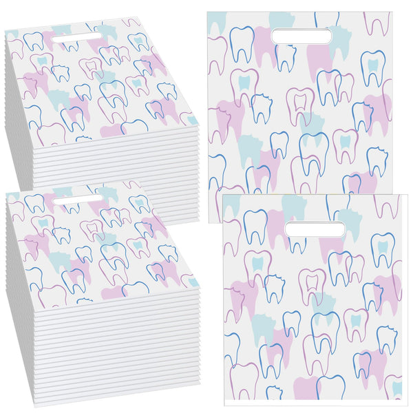 Aliceset 300 Pcs Tooth Merchandise Bags with Handles Plastic Dental Bags for Patients Dental Gifts Bulk for Dentist Office Goodie Packaging