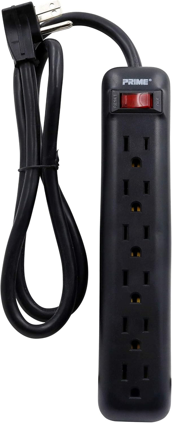 Prime Wire & Cable PB922009 6-Outlet Power Strip with Right Angle Plug and 14-3 SJT 3-Feet Cord,Black