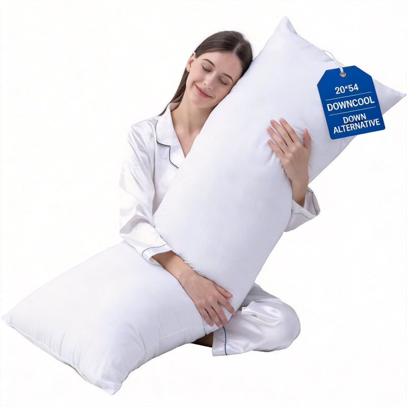 DOWNCOOL Large Body Pillow Insert- Breathable Full Body Pillow for Side Sleeper - Soft Long Bed Pillow for Adults - 20 x 54 inch (White) White