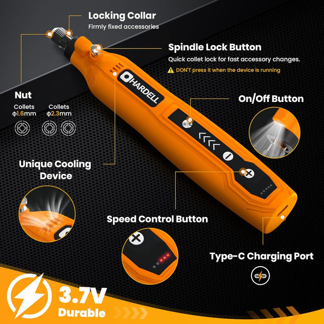 HARDELL Mini Cordless Rotary Tool, 5-Speed and USB Charging Rotary Tool Kit with 69 Accessories, Multi-Purpose 3.7V Powe
