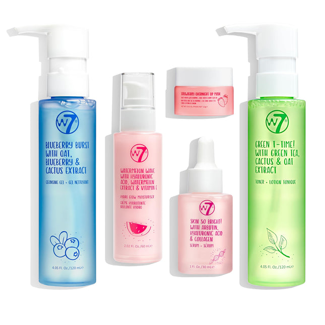 W7 Self Care Skincare Set | Face Cleanser, Toner, Serum, Moisturizer & Lip Mask 