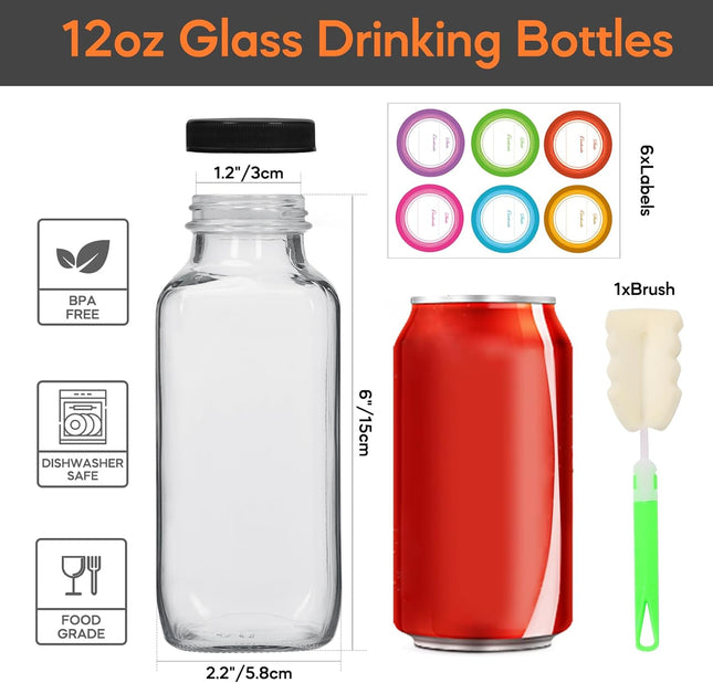 STARSIDE 12 Oz Glass Juice Bottles with Lids,3 Pack Reusable Glass Drink Bottles