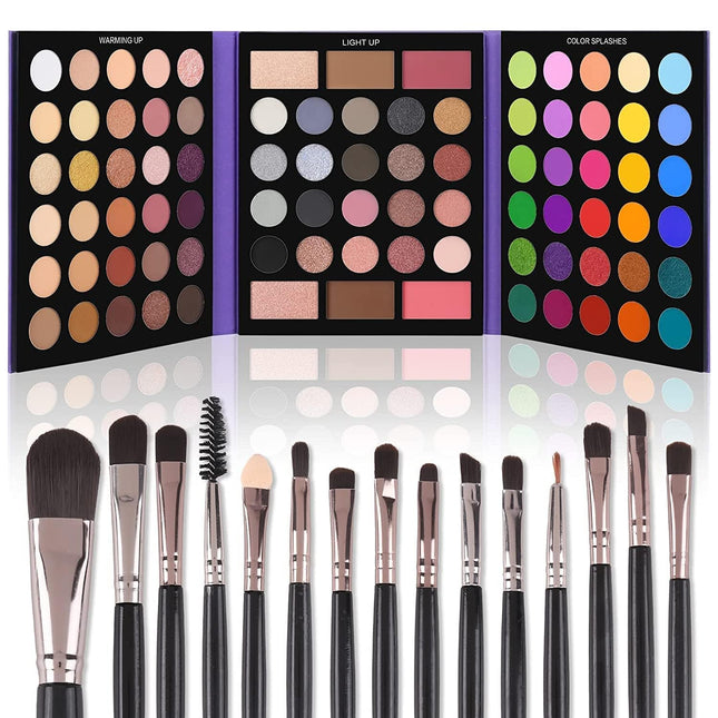 UCANBE Eyeshadow Palette with 15Pcs Brushes Makeup Set, Pigmented 86 Colors Make Up Sets Valentine's Day Gift, Matte Shi