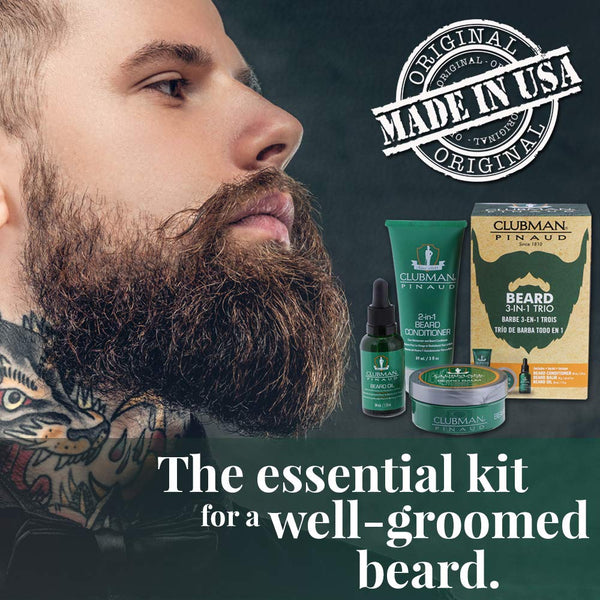Clubman Pinaud 3-in-1 Beard Kit – Includes Conditioner, Beard Oil and Balm, Starter Kit for Men Beard 3-in-1 Kit