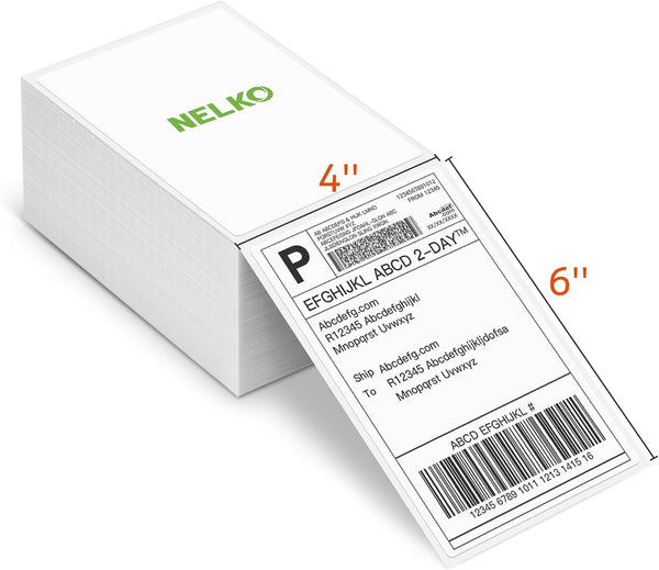 Nelko Genuine 4x6 Direct Thermal Shipping Label (Pack of 500 Fan-Fold Labels), 4x6 Thermal Labels for Nelko PL70E Shipping Label Printer,