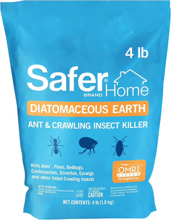 Safer Home Diatomaceous Earth 4 lb Organic OMRI DE - Cockroach Killer Indoor Home, Bed Bug Killer, Kills Fleas, Ants, Silverfish, Earwigs &