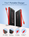 VEEKTOMX Portable Charger with Built in Cables 10000Mah, Power Bank for Iphone with AC Wall Plug, Fast Charging USB C Slim Battery Pack with LED