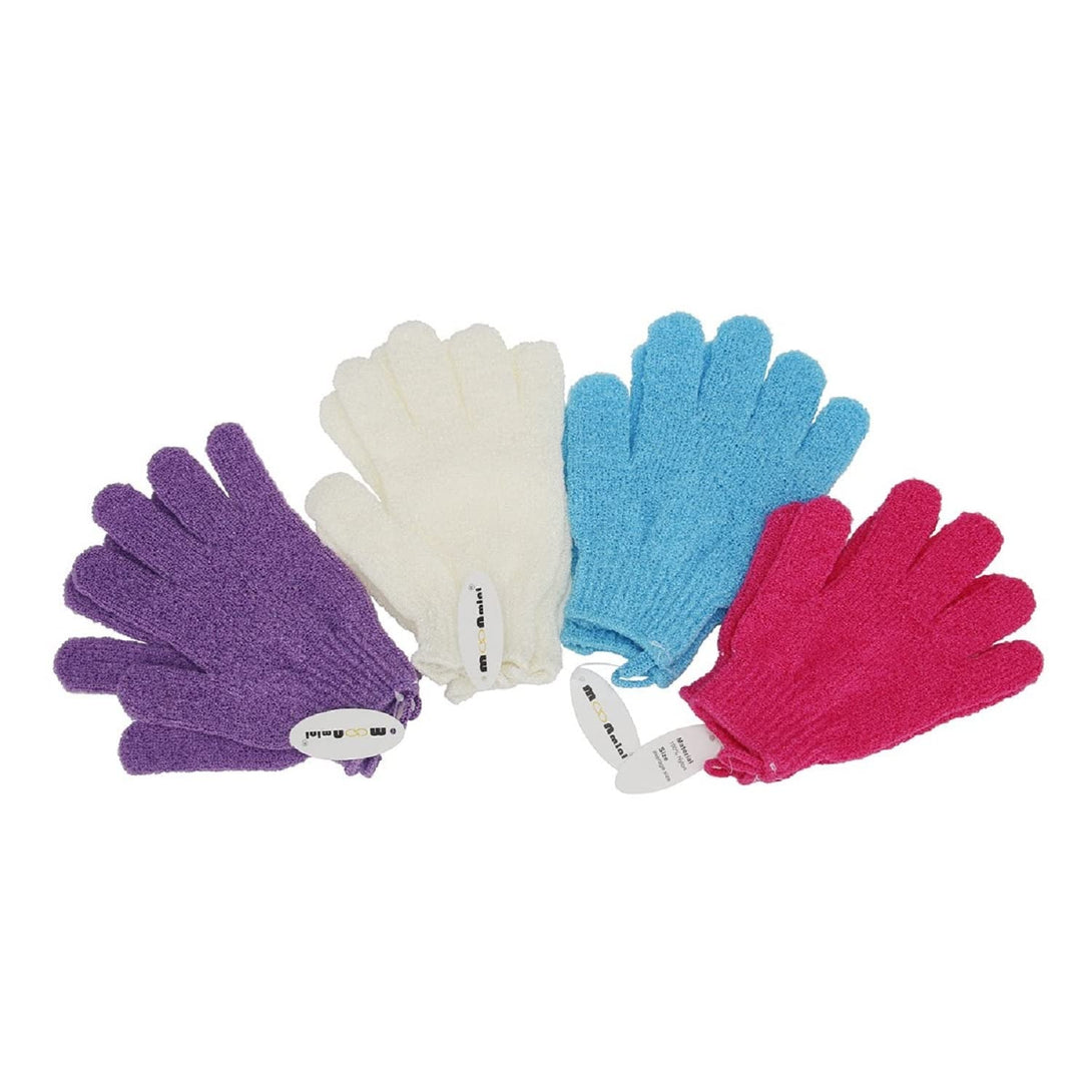Exfoliating Shower Bath Gloves【4 Pair】 Double Side Durable Nylon Shower Gloves Body Scrub Exfoliator & Bathing Accessories for Men,Women & Kids Bath Scrubber for Acne & Dead Cell
