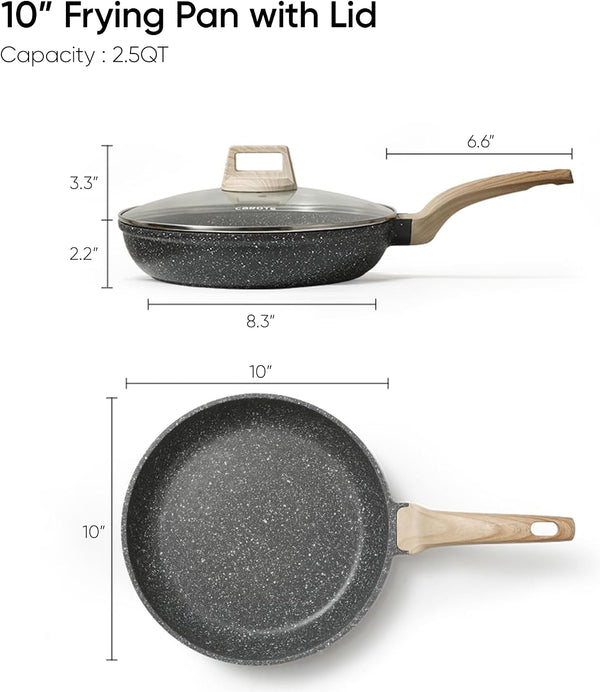 CAROTE Non Stick Frying Pan Skillet, Nonstick Granite Fry Pan with Glass Lid, Egg Pan Omelet Pans, Stone Cookware Chef's Pan, PFOA Free (Classic