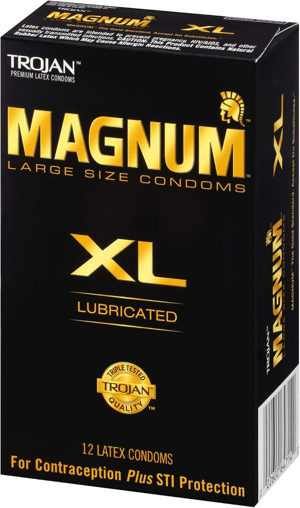 TROJAN Lubricated Magnum Condoms XL Large Size - 12 Count XL (Pack of 12)