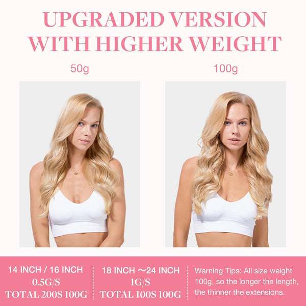 GOO GOO I Tip Hair Extensions, Real Human Hair, 14inch 100g 200S, Cold Fusion I Tip, Invisible Remy, 16/22 Light Blonde Highlighted Golden Blonde