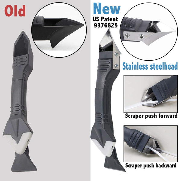3 in 1 Silicone Caulking Tools（Stainless Steelhead）, Sealant Finishing Tool Grout Scraper, Reuse and Replace 5 Silicone Pads, Great Tools for