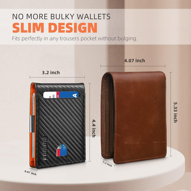 RUNBOX Slim Wallets for Men - Leather Money Clip Mens Wallet - RFID Blocking Fro