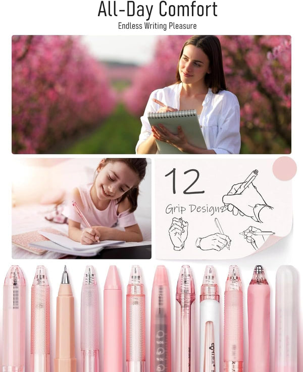 Four Candies Cute Pink Pens, Black Gel Ink, Rose - 12ct, 0.5mm Fine Point | Back to School Supplies, Nurse Essentials, Office Decor for Women,