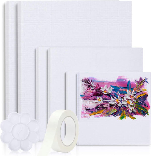 Canvases for Painting, 40x30, 30x20, 20x15, 8 Set Stretched White Canvas with Petal Paint Tray Palettes & Tape, Artist Canvases Frame Board