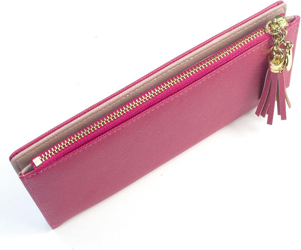 Valentoria Womens Wallet Cute Elegant Long Slim Card Holder Case Minimalist Coin Purse Thin Tassels Zip Clutch Wallets for Girls Ladies L Barbie Pink