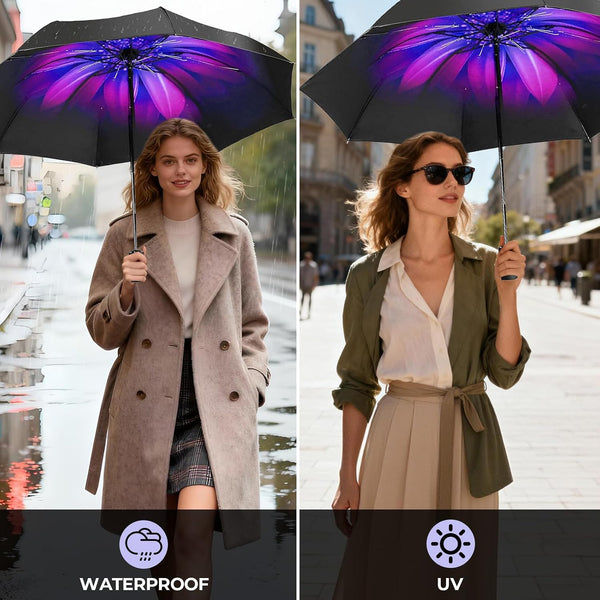 LLanxiry Compact Travel Umbrella, Windproof Automatic Umbrellas for Rain | Small, Portable, Folding, Lightweight, Waterproof, Backpacks, Purses,