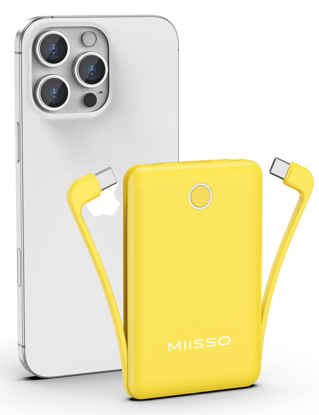 Miisso 10000Mah Slim Portable Charger with Built in Cable, Power Bank Travel Charger External Battery Pack for Phone, 4 