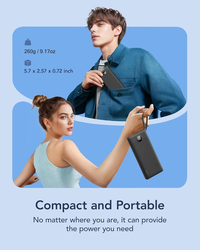 VRURC Portable Charger with Built in Cables, 10000Mah Travel Essentials Power Bank, 5 Output 2 Input LED Display Externa