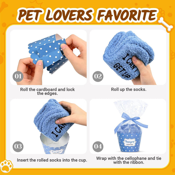 HAPPYPOP Cat Lover Gifts - Funny Fuzzy Novelty Socks for Cat Mom Dad Lovers Women Men Cat on Lap Blue