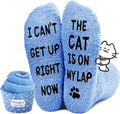 HAPPYPOP Cat Lover Gifts - Funny Fuzzy Novelty Socks for Cat Mom Dad Lovers Women Men Cat on Lap Blue