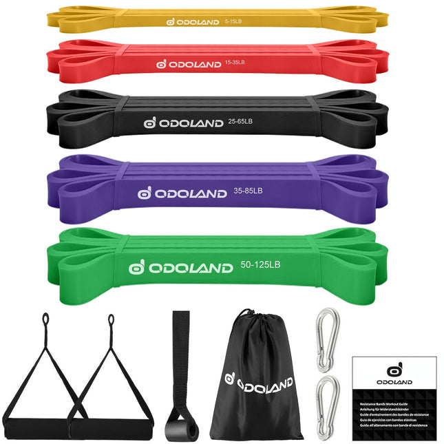 Odoland 5 Packs Pull Up Assist Bands, Pull Up Straps, Resistance Bands with Door Anchor and Handles, Stretch Mobility, P