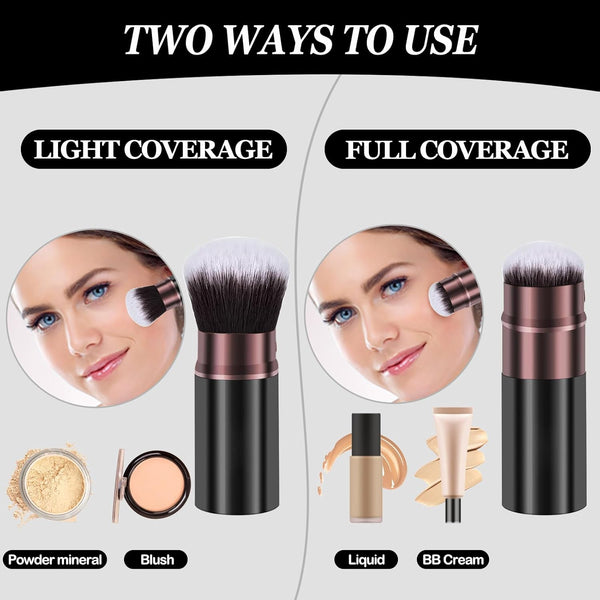Retractable Kabuki Makeup Brush, 2 Pack Travel Powder Foundation Makeup Brush Face Blush Brushes for Blending Liquid, Blush, Bronzer, Buffing,