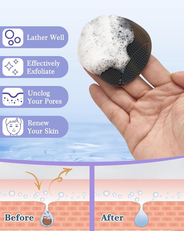 Manmihealth Silicone Back Scrubber (Thin Bristles) & Bath Glove & Face Brush Set(3Pcs), Super-Exfoliating & Lathering Body Scrubber, Shower Brush,