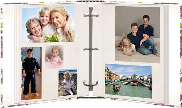 Magnetic Self-Stick 3-Ring Photo Album 100 Pages (50 Sheets), Berry Blossoms Design Large