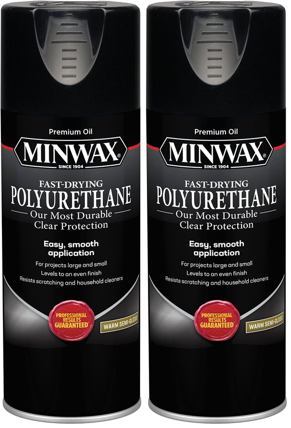 Minwax Fast Drying Polyurethane Spray, Protective Wood Finish, Clear Semi-Gloss, 11.5 oz. Aerosol Can (Pack of 2)