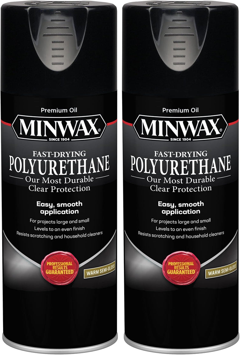 Minwax Fast Drying Polyurethane Spray, Protective Wood Finish, Clear Semi-Gloss, 11.5 oz. Aerosol Can (Pack of 2)