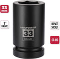 MIXPOWER 1 Inch Drive Deep Impact Socket, CR-MO, 33mm, 6 Point, Radius Corner Design, Chamfered Opening, Axle Nut Impact Grade Socket for Easy