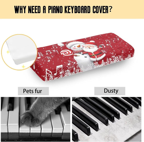Cute Snowman Santa Piano Keyboard Dust Cover Piano Music Keyboard Dirt Proof Cover Durable Electronic Keyboard Cover Anti-Scratch Piano
