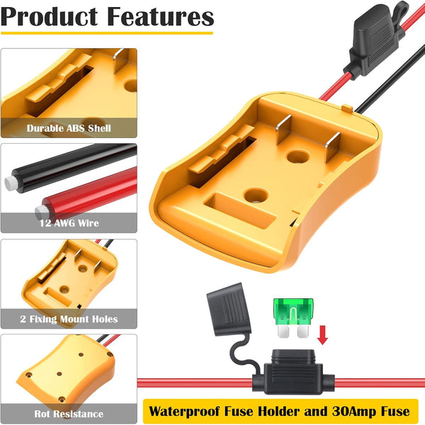 2 Packs Power Wheel Adapter for Dewalt 20V Battery Adapter Power Wheel Battery Converter Kit with Fuses & Wire Terminals, 12AWG Wire, Power