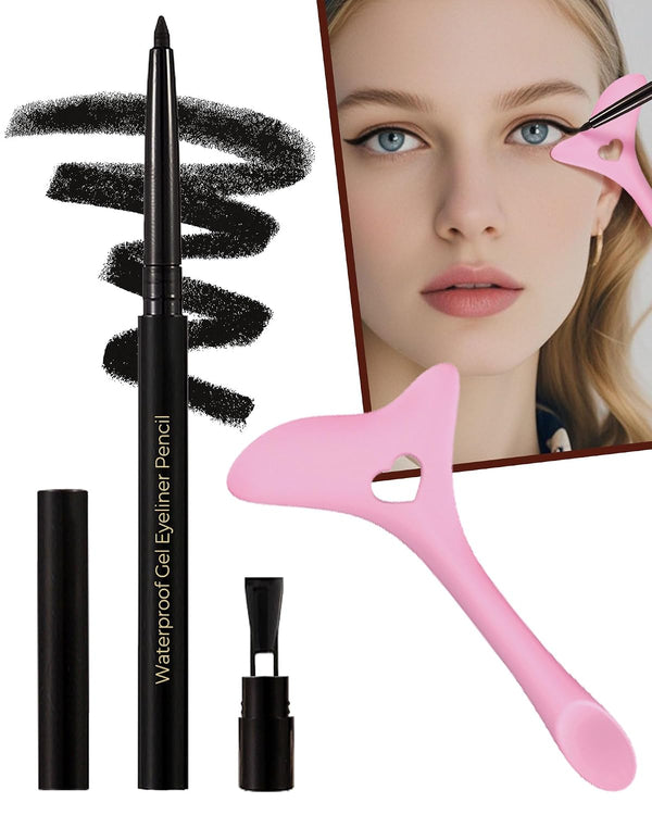 Black Eyeliner Pencil Retractable Gel Eye Liner Pencil Built in Sharpener Waterproof Smudge proof Waterline Eye Liner Pencils Smooth Creamy