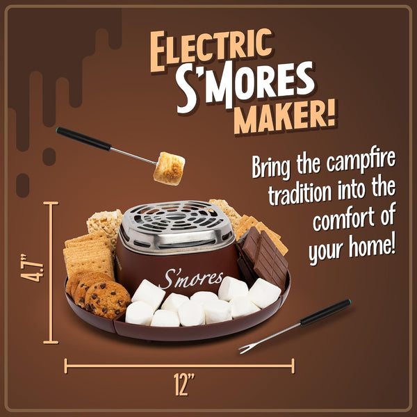 Nostalgia Tabletop Indoor Electric S'mores Maker - Smores Kit With Marshmallow Roasting Sticks and 4 Trays for Graham Crackers, Chocolate, and