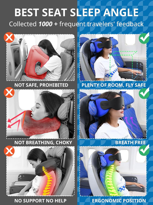 SARISUN Travel Pillows for Airplanes, Stable Head Support, Travel Essential Black