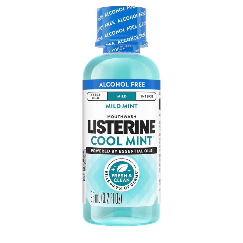 Listerine Cool Mint Alcohol Free Mouthwash, Mild Mint, 3.2 fl. oz/95 mL 3.2 Fl Oz (Pack of 1)