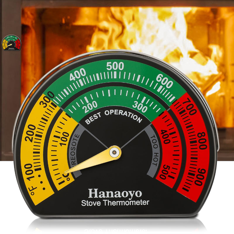 Hanaoyo Wood Stove Thermometer with Large Dial, Magnetic Stove Pipe Thermometer for Wood, Gas, Pellet Stoves (1 Piece) Large Multicolored 1