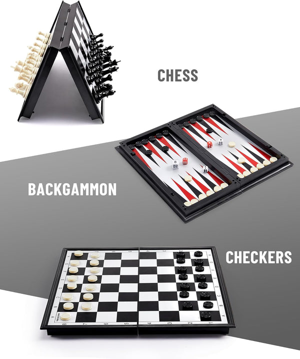 KAILE 13" Magnetic Chess Sets, 3 in 1 Travel Chess Checkers Backgammon Set with Folding Case