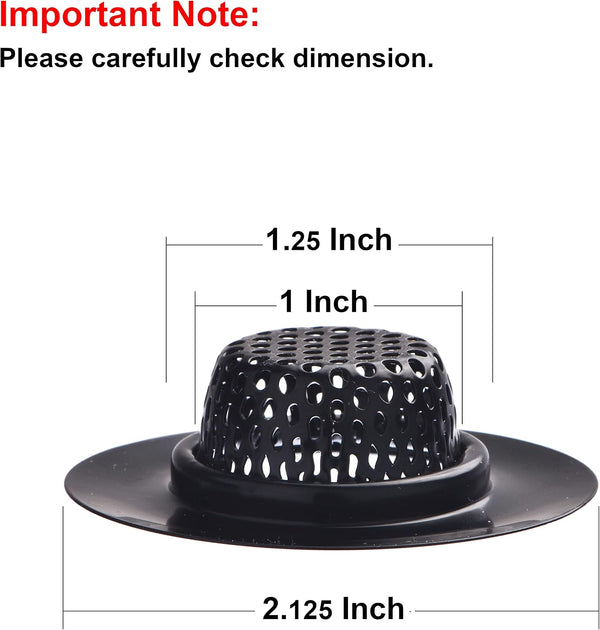 2 Pack - 2.25" Top / 1" Basket- Black Sink Strainer Bathroom, Utility, Slop, Laundry, RV and Lavatory Sink Drain Strainer Hair Catcher. Stainless