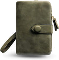 AOXONEL Women's Small Bifold Leather wallet Rfid blocking Ladies Wristlet with Card holder id window Coin Purse Small Army Green