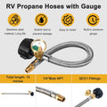 15 inch (packs of 2) RV Propane Hoses with Gauge, Stainless Steel Braided Camper Tank Hose,Rv lp Gas Hoses Connector for Standard Two-Stage